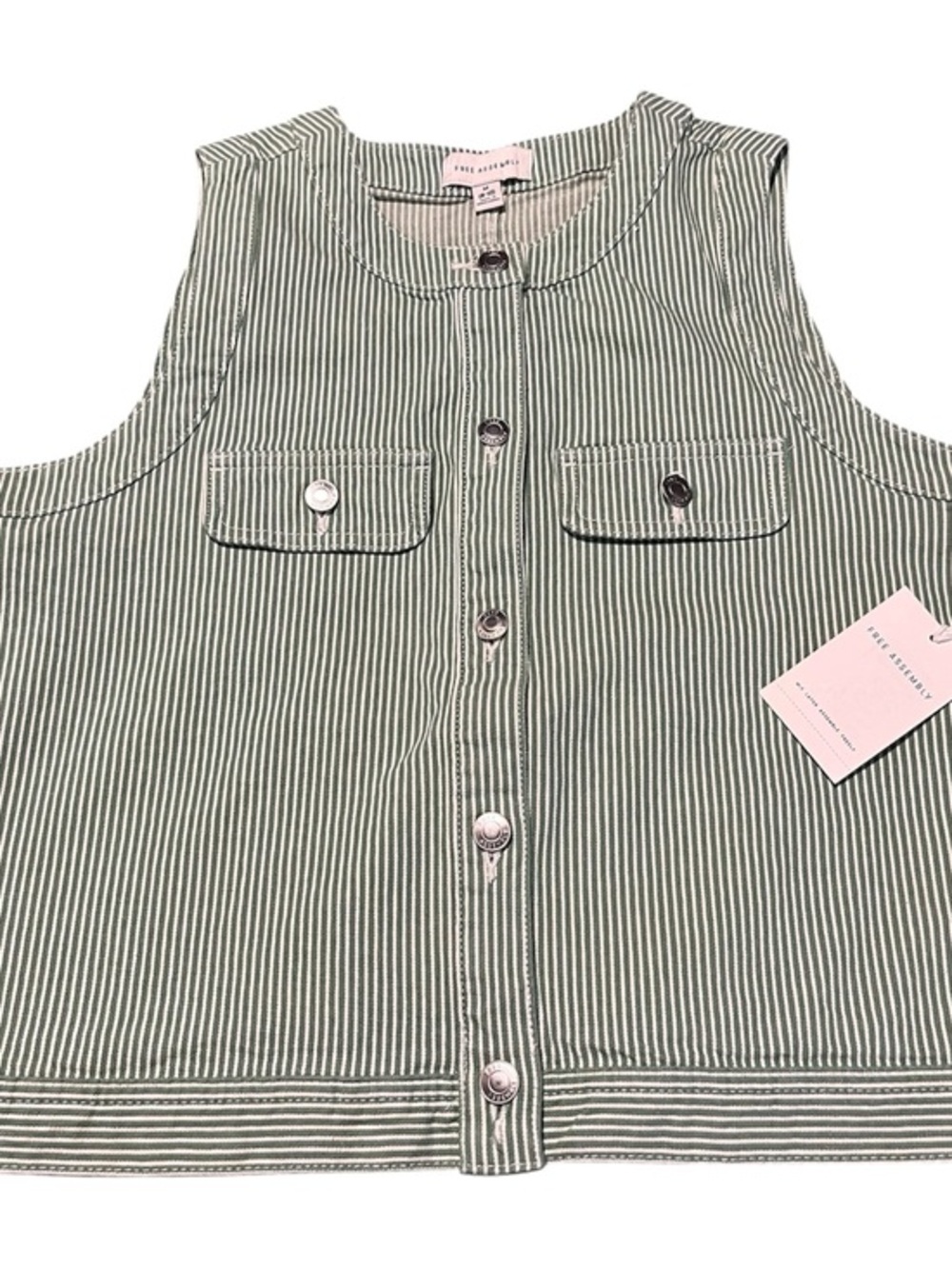 Frame green striped sleeveless button-front vest